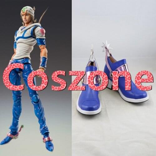JoJos Bizarre Adventure Johnny Joestar Blue Cosplay Shoes Boots Halloween Party Cosplay Costume Accessory