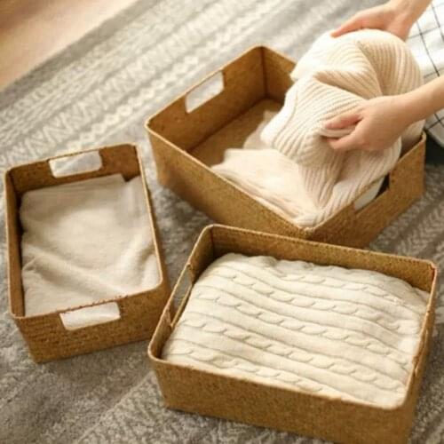 Zerolife Hand-Woven Rectangular Storage Seaweed Basket Container Sundries Organizer Wicker Basket Houseware Eco-Friendly Closet