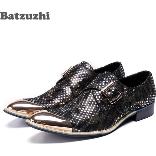 Batzuzhi Luxury Handmade Mens Shoes Zapatos Hombre Metal Pointed Toe Buckle Leather Shoes Men Formal Dress Shoes Business Party