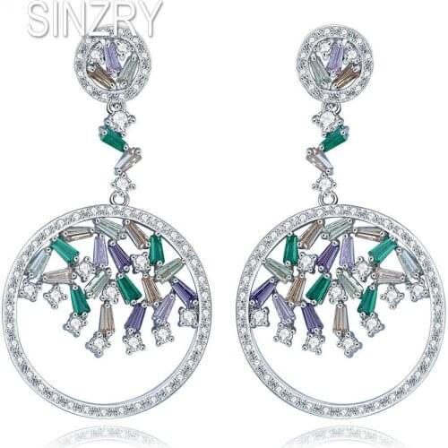 SINZRY elegant bling CZ hollow circle dangle earrings colorful zircon OL lady trendy creative earrings for women