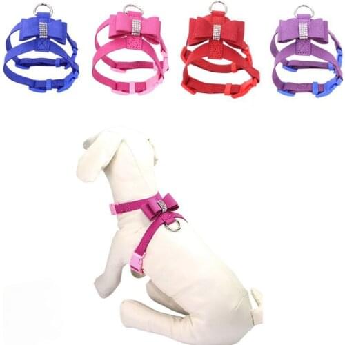 Bowknot Pet Dog Collar Pet Rhinestone Dog Harness Leash Small Puppy Cat Bow Tie Dog Collar Pet Dog Cat Accessories Dog Harness