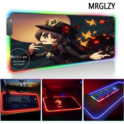 MRGLZY LED Light RGB Gamer Genshin Impact Large Mouse Pad Anime Sexy Girl Hu Tao DeskMat Gaming Accessories for Laptop Keyboard