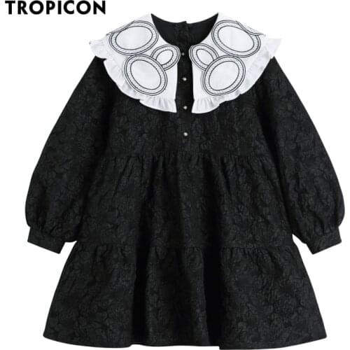 TROPICON Texture Black Lantern Long Sleeve Dress Women Ruffle Ball Gown Mini Jacquard Dress 2021 Designer High Fashion Clothing
