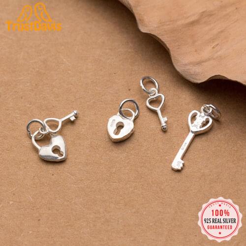 TrustDavis 2021 Fashion Real 925 Sterling Silver Sweet Romantic Heart Key Charm Pendant Handmade DIY Accessories Wholesale DZ132