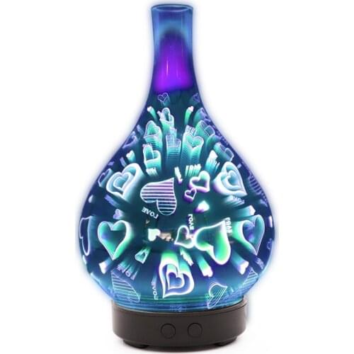 JOYLIVE 7 Color Led Night Light Air Aroma Oil Diffuser Mist 3D Firework Dragonfly Glass Vase Shape Ultrasonic Humidifier