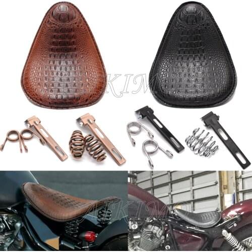 Universal Motorcycle Crocodile Leather Style Saddle Solo Seat Cushion Spring for Harley Sporster Chopper Bobber Honda Yamaha
