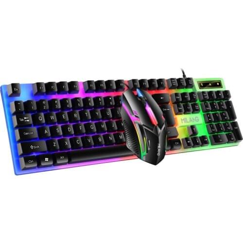 USB Wired Rainbow Backlit Keyboard and Mouse Combos Laptop Mechanical Feel Luminous Gaming Keyboard for Computer PC Business