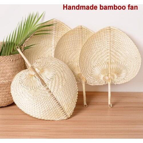 Handmade Rattan Fan Bamboo Palms Fan Natural Hand Fan Peach-shaped Woven Fan Summer Fan For Weddings Parties Gifts AUG889