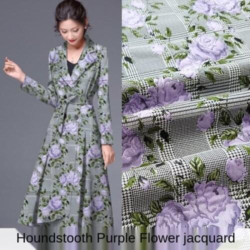 High-end houndstooth purple rose jacquard fabric, sewing fabric factory shop is not out of stock