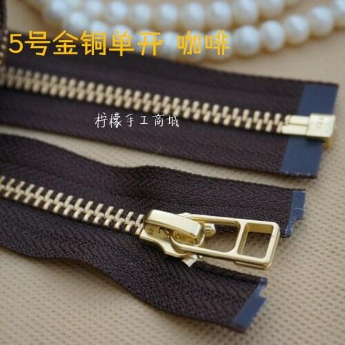 YKK5 gold copper single open zipper head 50-100cm coffee clothing down clothing