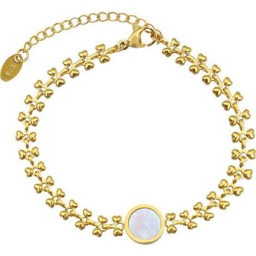 Stainless Steel Jewelry Round Heart Shell Charm Bracelet Gold Metal 18 K Chain Bracelet 2021 браслеты женские Accessories