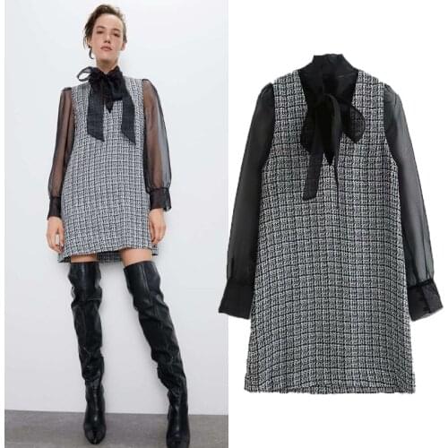 2020 New Spring Summer Intellectual Dress Casual Temperament Ribbon Mesh Dress Long Sleeved Mid Length High Quality Women Tops