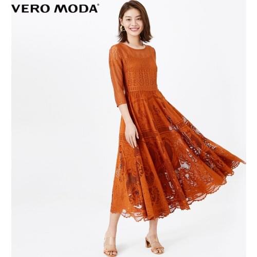 Vero Moda Women Vintage Two Pieces Cut Out 3/4 Sleeves Long Lace Dress | 32027C535