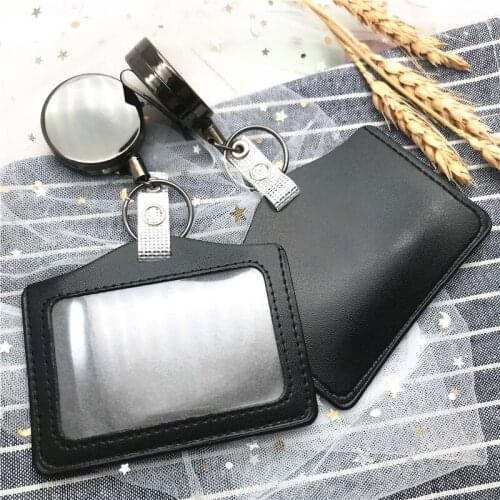 Women Men Business PU Leather Card Holder Anti-lost Retractable Credit Card Holders Bank ID Holders Badge Bus Card Cover Case