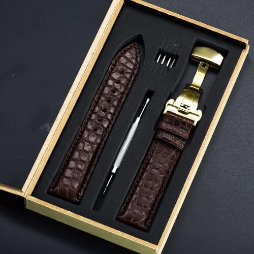 100% Crocodile Watchband 20mm 22mm Calf Leather Watch Band Butterfly Buckle Strap Bracelet Accessories Wristbands+Box