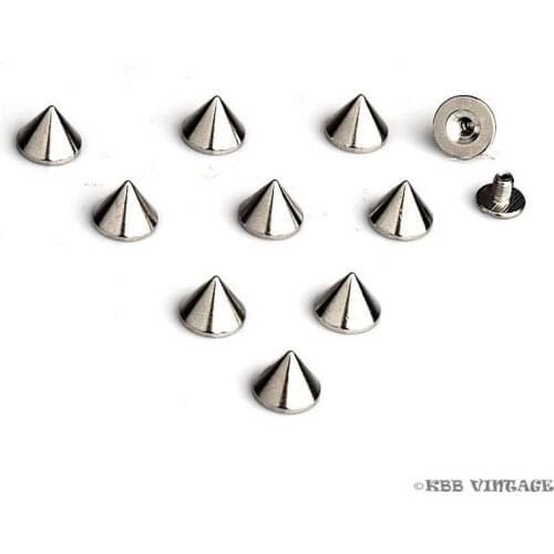 100pc Cone Spike Screwback Spikes Punk Studs Leathercraft 1/4'' silver