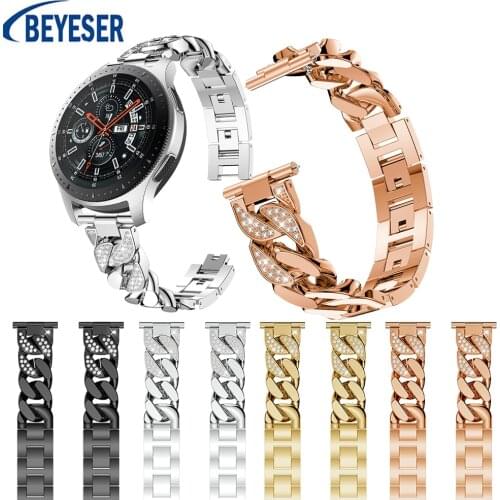 22mm Luxury Single Row Denim Chain Jewelry Buckle Alloy Band replacement strap For Samsung Galaxy watch 46mm Smart Wristband new