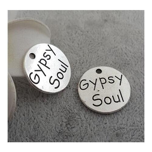 High Quality 20 Pieces/Lot Diameter 20mm Antique Silver Plated Gypsy Soul Round Charm Culture Saying Charm Pendant