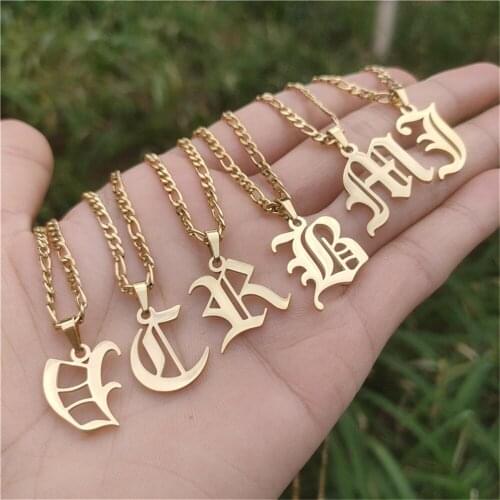 26pcs/set Initial Necklace Old English Style Vintage Letter A-Z Letter Name Necklace Women Jewelry Wholesale