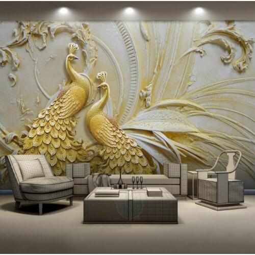 3D Embossed Golden Peacock Photo Wallpapers Mural for Living Room Walls 3D Wall Papers Home Decor Abstract Papel De Parede 3D