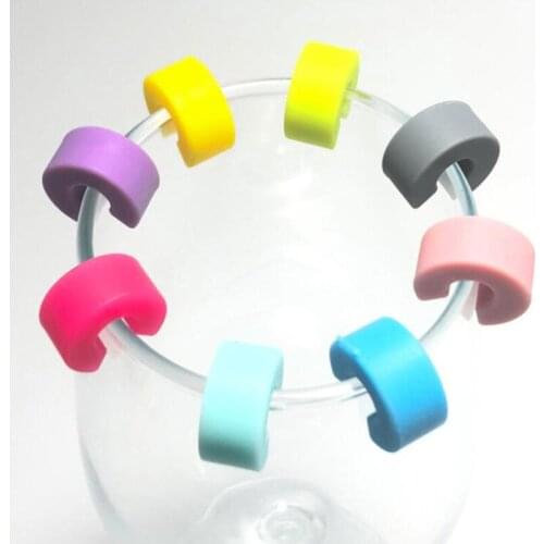 8 Pieces Wine Glass Marker Silicone Wine Drink Markers For Party Assorted Colours Circle Silicone Wine Glass Logo For Bar Party
