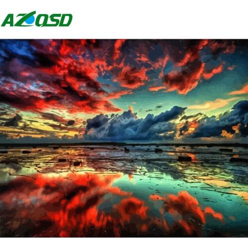 AZQSD Pictures Oil Painting By Numbers Lake Scenery Paint By Number Canvas Modern Landscape Painting Kits Home Decor Gift