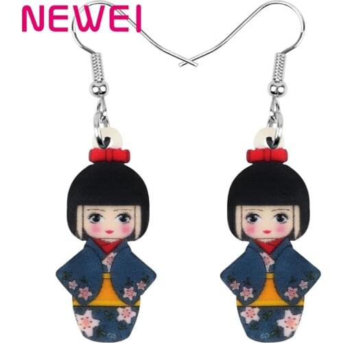 NEWEI Acrylic Japanese Flower Kimono Girl Doll Earrings Drop Dangle Jewelry For Women Girl Teens Kids Trendy Charm Hot Sale Gift