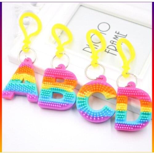 Decompression Toy Rainbow Letter Pvc Key Chain Pendant Soft Rubber Silicone Color Letter Bag Car Pendant Brinquedos Figet Toys