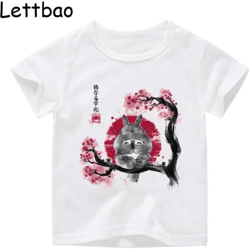 Totoro Inner Peace Sumi Childrens T-Shirt Red Sun Japanis Cute T Shirt Boys Cotton White Girls Shirts