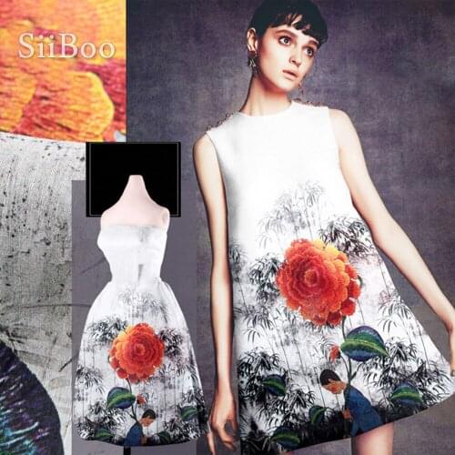 Designer orange floral positioning print linen silk fabric for dress silk fabric for sewing tela tejido cloth tissue 15mm SP3167