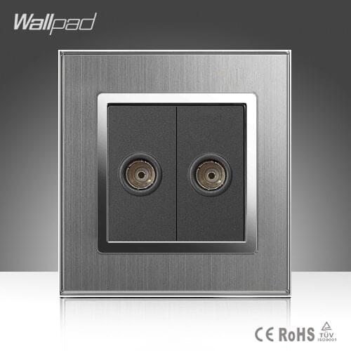 Double TV Socket Wallpad Luxury 110-250V Brushed Metal UK EU Standard 2 Television Jack Wall Outlet