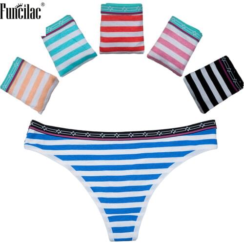 FUNCILAC Sexy Women G-string Thong Woman Underwear Cotton Panties Intimates Lingerie Ladies Tangas for Women 5 Pcs/lot