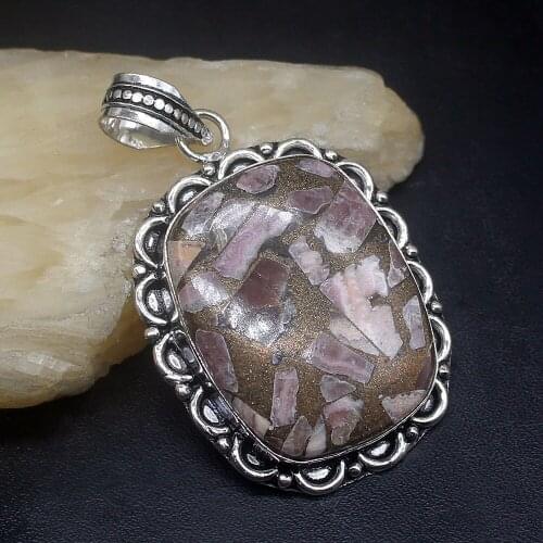 Gemstonefactory Jewelry Big Promotion 925 Silver Solitaire Vintage Pink Rhodochrosite Women Ladies Gifts Necklace Pendant 1206