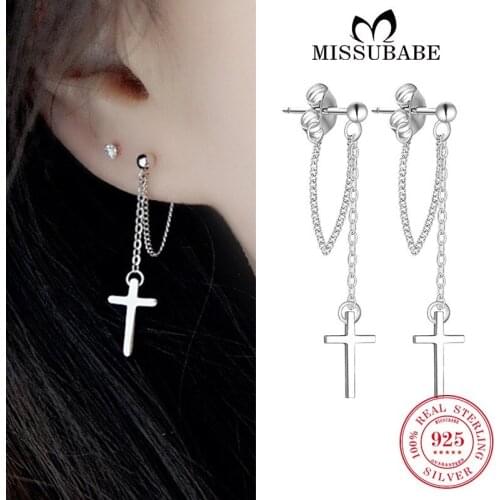 Fine Drop Earrings S925 Real Sterling Silver Cross Ear Chain High Quality New Fashion Geometric Trendy Design For Women Girls