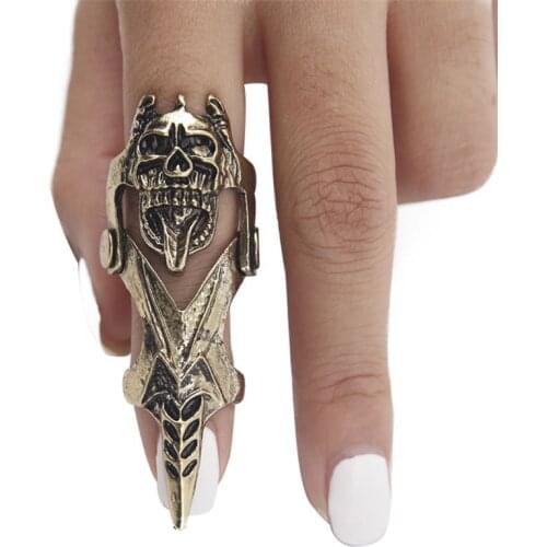 Knuckle Knuckle Ring Gothic Personality Skull Jewelry Antique Vintage Bronze Punk Cosplay Full Finger Rings Long Hollow Fashion