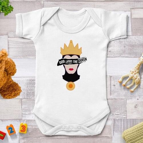 Black Princess Maleficent Printed Baby Rompers Newborn Summer White Jumpsuits Harajuku God Save The Queen Funny Bebe Bodysuits