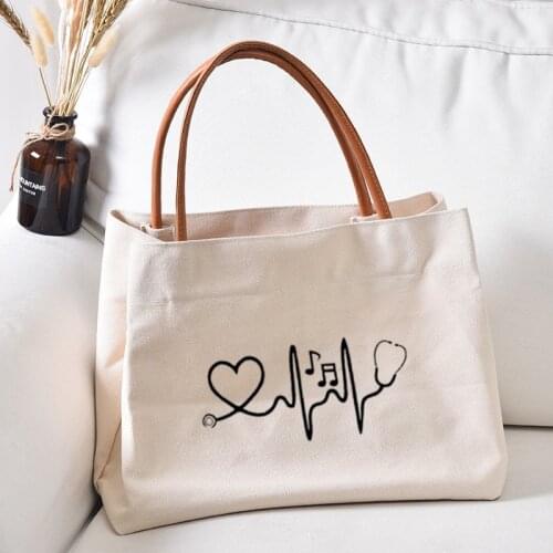 Nursing Work Tote Bag Echometer Musical Printed Canvas Bag Gift for Nurse Women Lady Casual Beach Shopping Work Bag Handbag