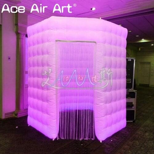 Colorful lighting inflatable octagon photo booth enclosure,octagonal Barrel shape sefie station with removable curtains