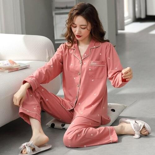 M-3XL Large Size Pajamas For Women Pijama Set Cute Print Spring Autumn Home Wear Clothes Long Sleeve Trousers Two Piece Suit