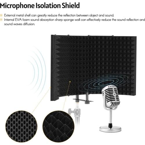Ammoon K50 Microphone Isolation Shield Compact Foldable Tabletop Isolation Shield with Supporting Rod 5/8 Inch Storage Bag
