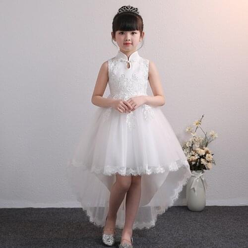Girls Fashion Tail Dress Wedding Gown Party Princess Dress for Traditional Sheongsam Costume Children Pageant Long 3-12 Years