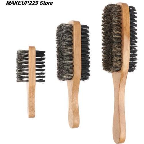 Men Boar Bristle Hair Brush - Natural Wooden Wave Brush for Male, Styling Beard Hairbrush for Short,Long,Thick,Curly,Wavy Hair