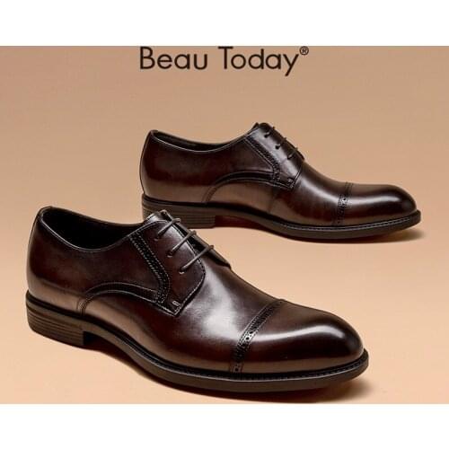 Men Brogue Shoes Cow Leather Pointed Toe Lace-Up Design Buiness Formal Shoes for Men High Quality Handmade BeauToday 51052