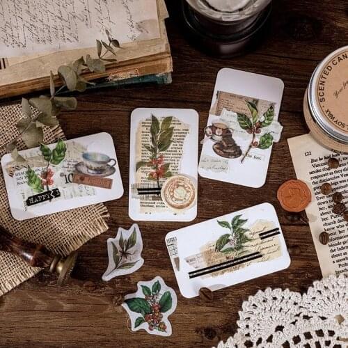 40 Pcs Coffee Flower Bread Diy Self-afhesive Decorative Sticker Washi Paper Stickers Set For Scrapbooking Journaling Planner
