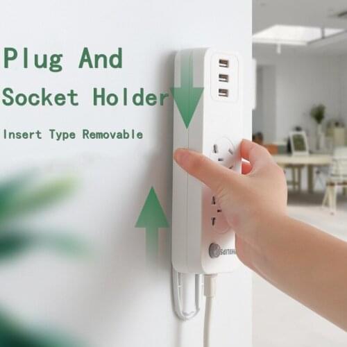 Wall-Mounted Sticker Punch-free Plug Fixer Home Self-Adhesive Socket Fixer Cable Wire Organizer Seamless Power Strip Holder