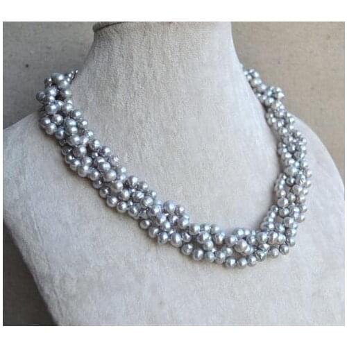 New Gray Pearl Necklace 18 inches 4 rows AAA 5.5-6.5mm Round Genuine Freshwater Pearl Jewelry Wedding Birthday Nice Women Gift