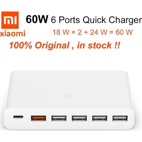 Original Xiaomi 60W Charger USB-C Type-C & USB-A 6 Ports Output Dual QC 3.0 Quick Charger For iPhone 7 8 10 11 12 xs max pro