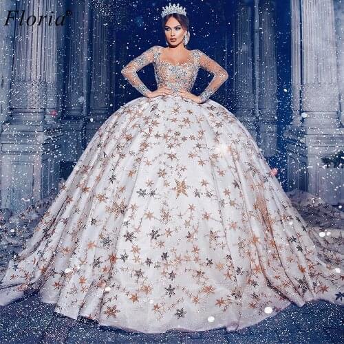 Middle East Stars Pattern Celebrity Dresses A-Line Long Sleeves Formal Pageant Dresses Evening Wear Dubai Princess Wedding Party