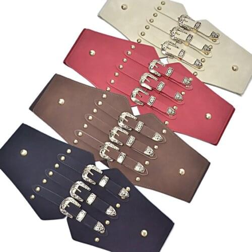 Women Imitation Leather Waist Belts Patterned Buckle Elastic Wide Belt Best Sale-WT