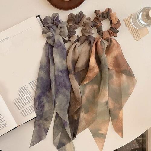 Summer Elegant Women Hair Scrunchie Fashion Floral Long Hair Tie Ribbon Elastic Hair Bands Ponytail Beautiful Hair Accessories